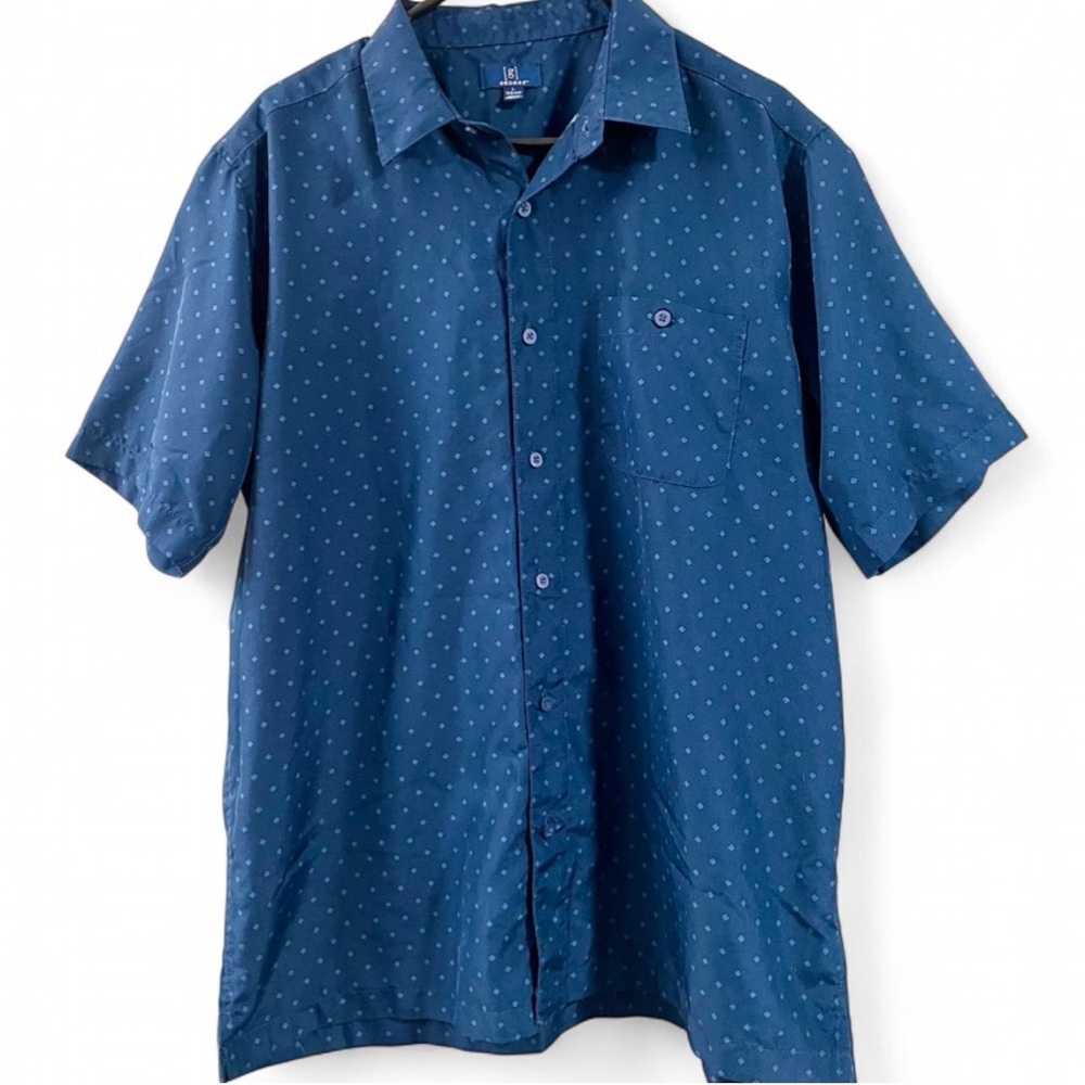 George Navy Geometric Button Up Shirt Men’s Large Short Sleeves Everyday Euc